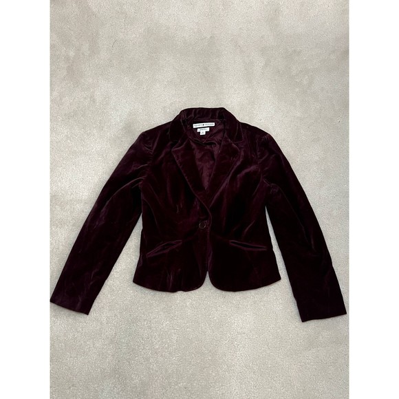 Vintage Tommy Hilfiger Velvet Blazer Suit Jacket Size Medium I Burgundy I - Picture 1 of 6